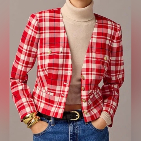 J. Crew Jackets & Blazers - J Crew Collection Size 16 vibrant flame red plaid city wool Lady Jacket BV222
